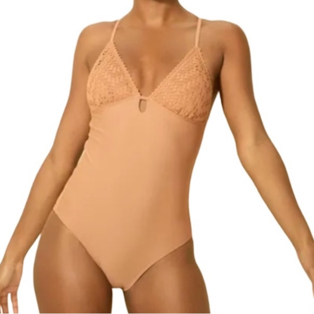 FLASH SALE Crochet High Leg Cheeky One Piece Swimsuit - Shade & Shore Brown NWT